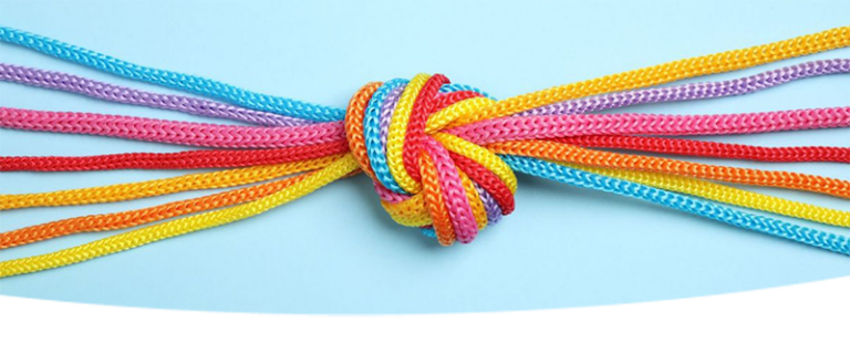 Shoelaces of different colors tied in a nice knot