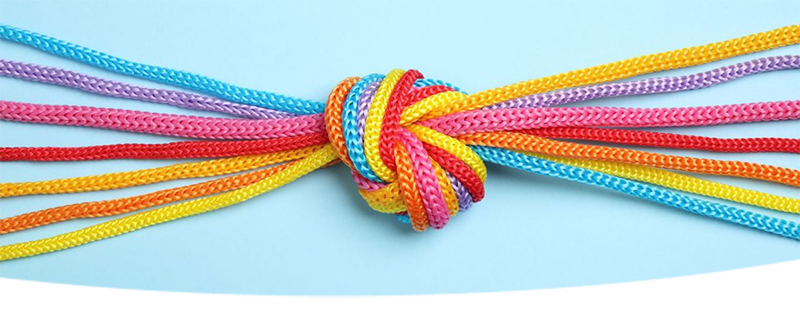 Shoelaces of different colors tied in a nice knot