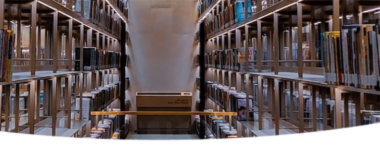 Library shelves with books
