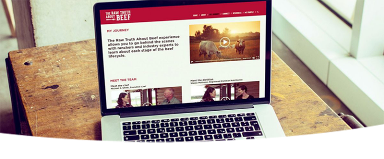Laptop computer showing "The Raw Truth About Beef" website
