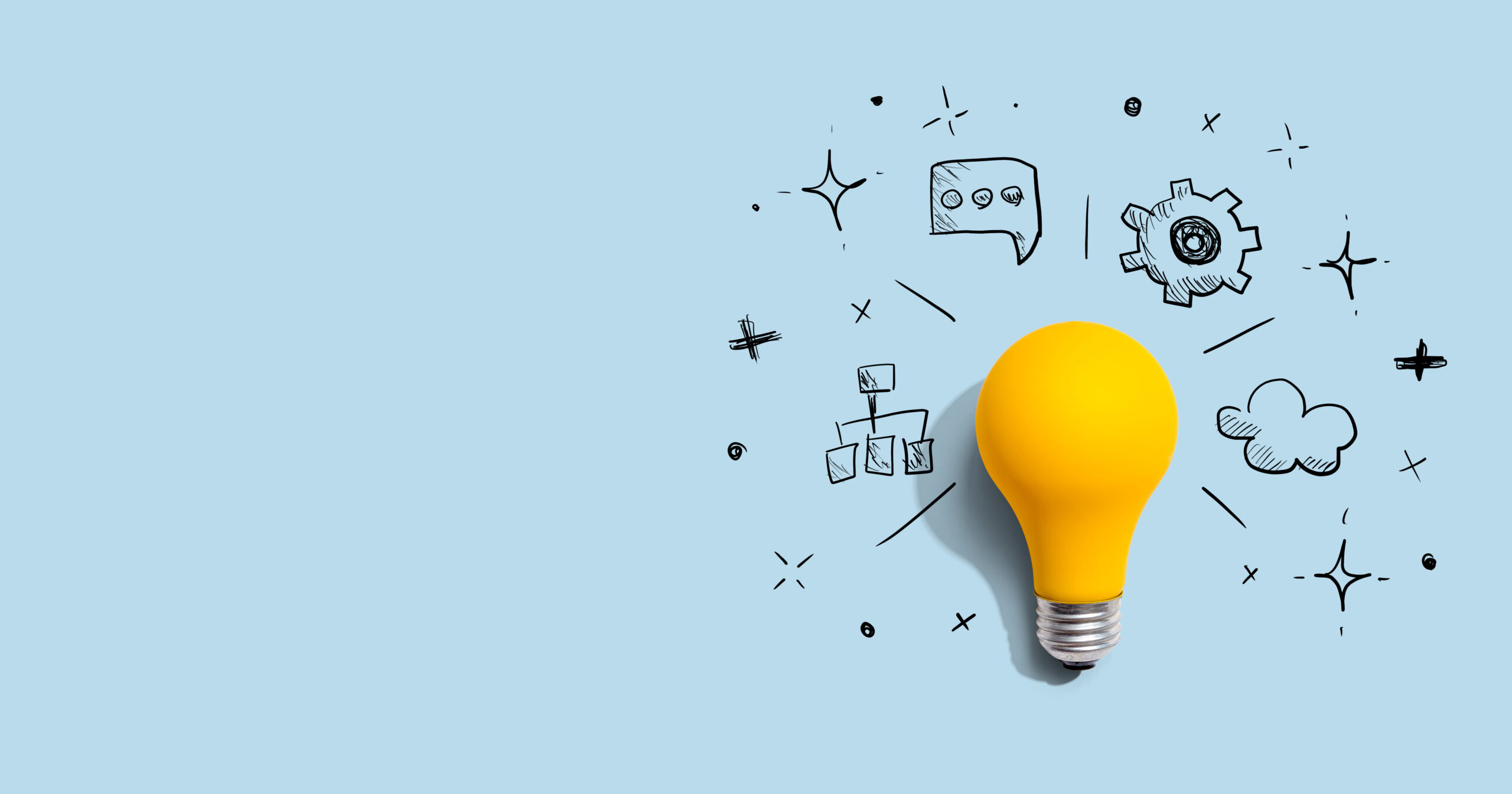 Brainstorming concept with a light bulb
